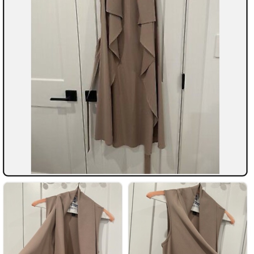 Tan Sleeveless Belted Duster Vest Top
